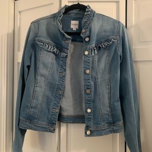 Women’s jean jacket with ruffle detail like new